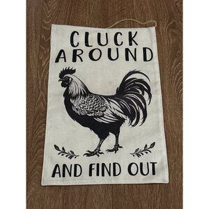 Burlap Garden Flag Rooster Design "Cluck Around and Find Out" Farmhouse Decor